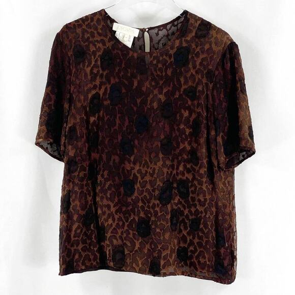 ESCADA Silk Blend Brown Leopard Animal Print Short Sleeve Blouse - Picture 1 of 9